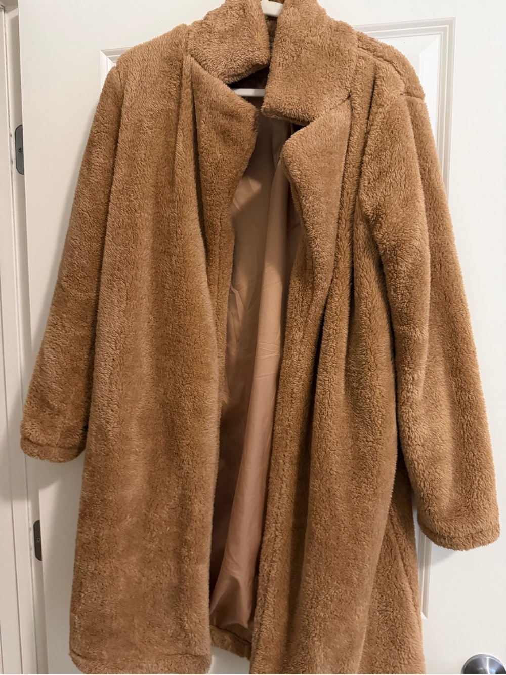 Women's Plush Teddy Faux Fur Coat - Camel